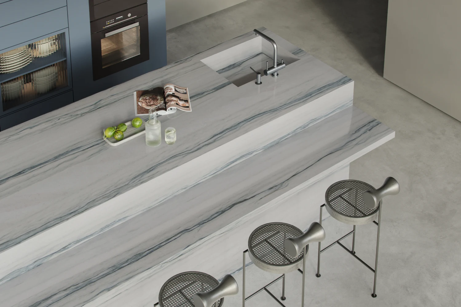 kitchen with Perla Grey quartzite countertop